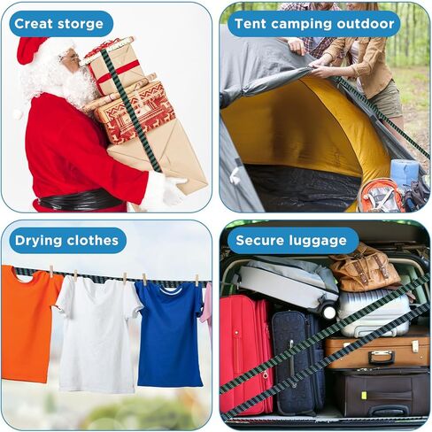 8 Pcs 80 Inch Flat Rubber Bungee Cords with Hooks, Adjustable Heavy Duty Elastic Straps for Securing Tarps, Moving Cargo, Camping, Luggage (Green Black, Blue Black) in Kuwait