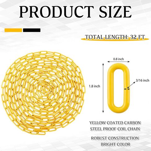 Moxweyeni 3/16" x 32 ft Grade 30 Safety Chain Yellow Coated Carbon Steel Proof Coil Chain for Towing Logging Agriculture Swing Set Fence Gate Barrier Outdoor in Kuwait