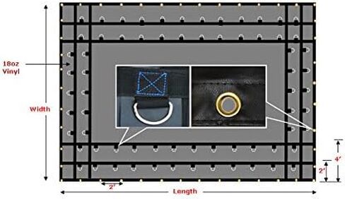 Mytee Products 16' x 16' Flatbed Truck 18 Oz Steel Tarp with 4 FT Drop - Black Heavy Duty Vinyl Waterproof Tarp for Trailers to Protect Cargo from Wind, Rain, Snow and Sun in Saudi Arabia