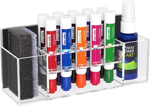 HBlife Acrylic Magnetic Dry Erase Marker Holder for Whiteboard, Wall Mount 10 Slots Magnet Pen Pencil Holder for Fridge Refrigerator, Locker Organizer Accessories for School Classroom Office, Clear in Kuwait
