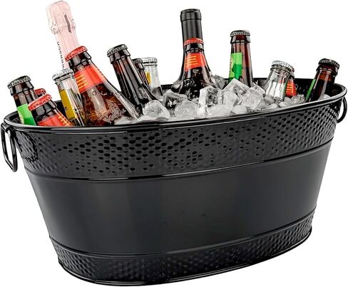 BREKX Colt Black Galvanized Beverage Tub with Handles, 16-Bottle Metal Bucket Ice Cooler to Chill Drinks, Oval Metal Basket for Drinks or Storage Bin - 15 Quarts (4 Gallon) in Kuwait