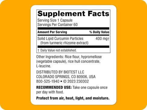 Micellar Curcumin Solid Lipid Turmeric Particles (2 Month Supply) - 95x Greater Absorption Than Piperine Formulas - for Heart Health, Joint Support, Immune Support - 60 Capsules (Pack of 1) in Kuwait