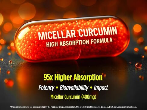 Micellar Curcumin Solid Lipid Turmeric Particles (2 Month Supply) - 95x Greater Absorption Than Piperine Formulas - for Heart Health, Joint Support, Immune Support - 60 Capsules (Pack of 1) in Kuwait