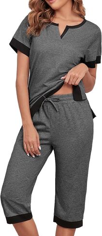 Womens Cotton Pajamas Sets Soft Top and Capris Summer Sleepwear Set Comfy Pjs in Saudi Arabia