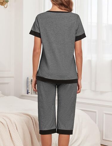 Womens Cotton Pajamas Sets Soft Top and Capris Summer Sleepwear Set Comfy Pjs in Saudi Arabia