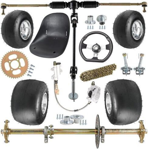 32" Complete Go Kart Rear Axle Kit 5" Wheels Tires Front Steering Assembly Brake 420 Sprocket & Go Kart Seat for ATV Quad Go Cart Drift Trikes Buggy in Kuwait