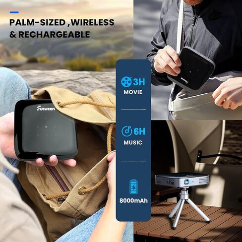 【3H Playtime】 جهاز عرض صغير مع WiFi و Bluetooth ، وجهاز عرض 1080 بكسل DLP مع بطارية ، ومكبر صوت وثلاثي ، وجهاز عرض هاتف Mini اللاسلكي لـ iPhone Roku Fire Stick إلخ ، جهاز عرض Mini Portable in Kuwait