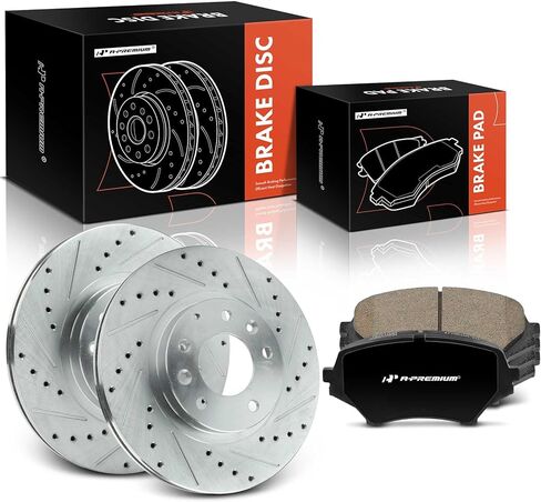 A-Premium 11.41 inch (289.8mm) Front Drilled and Slotted Disc Brake Rotors + Ceramic Pads Kit Compatible with Select Mazda Models - MX-5 Miata MX5 Miata 2006-2015, 6-PC Set in Saudi Arabia
