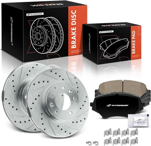 A-Premium 11.41 inch (289.8mm) Front Drilled and Slotted Disc Brake Rotors + Ceramic Pads Kit Compatible with Select Mazda Models - MX-5 Miata MX5 Miata 2006-2015, 6-PC Set in Saudi Arabia