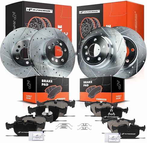 A-Premium Front and Rear Drilled and Slotted Disc Brake Rotors + Ceramic Pads Kit Compatible with Select BMW Model - X5 2000 2001 2002 2003 2004 2005 2006, 3.0L 4.4L, 12-PC Set in Saudi Arabia