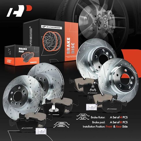 A-Premium Front and Rear Drilled and Slotted Disc Brake Rotors + Ceramic Pads Kit Compatible with Select BMW Model - X5 2000 2001 2002 2003 2004 2005 2006, 3.0L 4.4L, 12-PC Set in Saudi Arabia