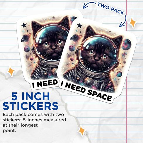 (عبوتان) ملصقات مساحة للقطط - ملصقات قطط رائد فضاء - ملصقات I Need Space - ملصقات قطة لطيفة - ملصقات ذات طابع فضائي - 5 بوصات على الجانب الأطول - تلتصق على الأسطح المسطحة الناعمة - صنع في الولايات المتحدة الأمريكية - BMCS4601 in Kuwait