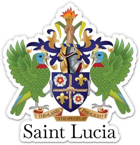 Squiddy Saint Lucia Coat of Arms Vinyl Sticker | Travel Souvenir Decal for Phone, Laptop, Water Bottle | 3 inch high in Kuwait