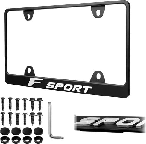 License Plate Frame – Stealth Black Powder Coat UV Resistant Rust-Proof Steel 1pcs Plate Holder - Compatible with F Sport is ES RC TX RX LX F-Sport (3D Silver Alloy Raised Letter w/MOUNTING Hardware) in Saudi Arabia