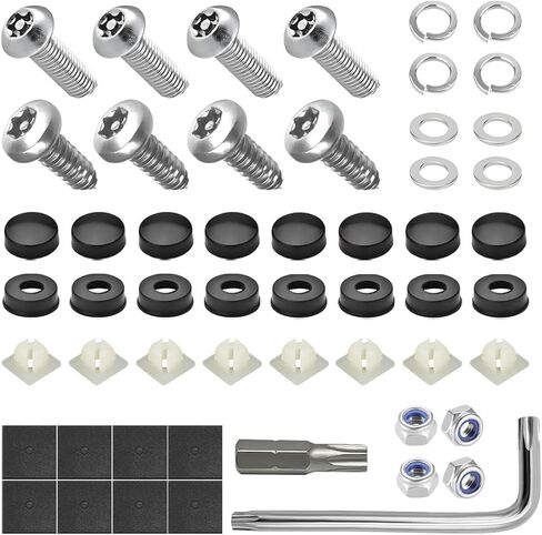 Anti Theft License Plate Screws Kits, Rustproof Stainless Steel Bolts Fasteners for Car Tag Frame Holder, Tamper Resistant Security Front Rear Car Tag Mounting Hardware (Black) in Kuwait
