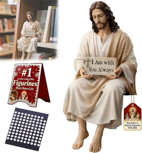 Jesus Resin Desk Companion Figurine, Car Dashboard Home Office Table Decor Jesus Christ Statue with "I Am with You Always" Sign, Handmade Sitting Religious Decorative, Unique Spiritual Gift (1PC) in Saudi Arabia