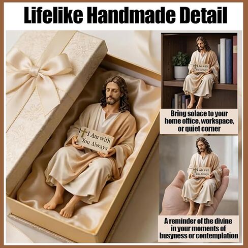 Jesus Resin Desk Companion Figurine, Car Dashboard Home Office Table Decor Jesus Christ Statue with "I Am with You Always" Sign, Handmade Sitting Religious Decorative, Unique Spiritual Gift (1PC) in Saudi Arabia