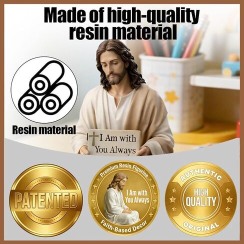 Jesus Resin Desk Companion Figurine, Car Dashboard Home Office Table Decor Jesus Christ Statue with "I Am with You Always" Sign, Handmade Sitting Religious Decorative, Unique Spiritual Gift (1PC) in Saudi Arabia