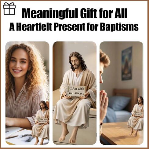Jesus Resin Desk Companion Figurine, Car Dashboard Home Office Table Decor Jesus Christ Statue with "I Am with You Always" Sign, Handmade Sitting Religious Decorative, Unique Spiritual Gift (1PC) in Saudi Arabia
