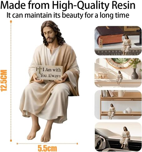 Jesus Resin Desk Companion Figurine, Car Dashboard Home Office Table Decor Jesus Christ Statue with "I Am with You Always" Sign, Handmade Sitting Religious Decorative, Unique Spiritual Gift (1PC) in Saudi Arabia