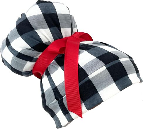 High Bun Ponytail Scrub Cap – Buffalo Check Knit Fabric Black/White - Scrub Hat for Women in Saudi Arabia