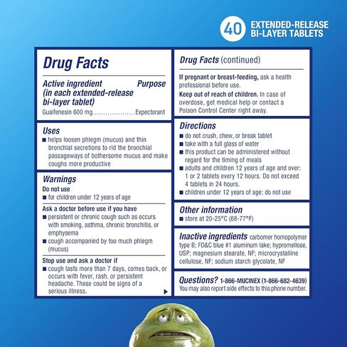 Mucinex 12 Hour 600 mg Guaifenesin Extended-Release Tablets for Excess Mucus Relief, Expectorant Aids Excess Mucus Removal, Chest Congestion Relief, 40 Bi-Layer Tablets in Kuwait