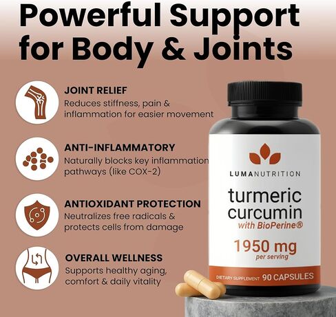 Turmeric Curcumin with Black Pepper - 95% Curcuminoids - 1950mg Per Serving - Premium Turmeric Supplement - with BioPerine for Max Absorption - Made in USA - 90 Capsules in Kuwait