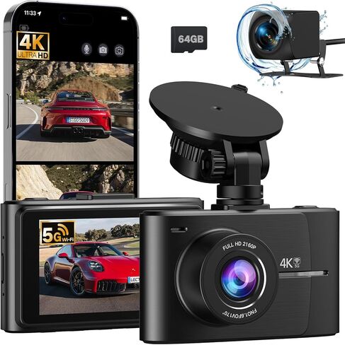 4K Dash Cam الأمامي والخلف من الداخل ، وكاميرا قناة 3 قناة للسيارات ، والتحكم في التطبيق ، والرؤية الليلية ، وشاشة IPS 3 بوصة ، و Wi-Fi مدمجة ، مستشعر G ، وضع وقوف السيارات على مدار 24 ساعة ، تسجيل حلقة ، بطاقة 64 جيجابايت SD ، K02 المحترف in Kuwait
