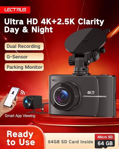 4K Dash Cam الأمامي والخلف من الداخل ، وكاميرا قناة 3 قناة للسيارات ، والتحكم في التطبيق ، والرؤية الليلية ، وشاشة IPS 3 بوصة ، و Wi-Fi مدمجة ، مستشعر G ، وضع وقوف السيارات على مدار 24 ساعة ، تسجيل حلقة ، بطاقة 64 جيجابايت SD ، K02 المحترف in Kuwait