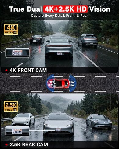 4K Dash Cam الأمامي والخلف من الداخل ، وكاميرا قناة 3 قناة للسيارات ، والتحكم في التطبيق ، والرؤية الليلية ، وشاشة IPS 3 بوصة ، و Wi-Fi مدمجة ، مستشعر G ، وضع وقوف السيارات على مدار 24 ساعة ، تسجيل حلقة ، بطاقة 64 جيجابايت SD ، K02 المحترف in Kuwait