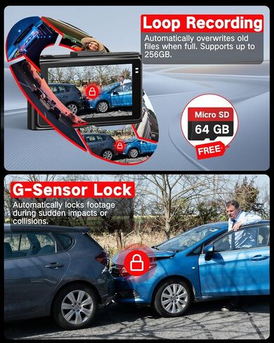 4K Dash Cam الأمامي والخلف من الداخل ، وكاميرا قناة 3 قناة للسيارات ، والتحكم في التطبيق ، والرؤية الليلية ، وشاشة IPS 3 بوصة ، و Wi-Fi مدمجة ، مستشعر G ، وضع وقوف السيارات على مدار 24 ساعة ، تسجيل حلقة ، بطاقة 64 جيجابايت SD ، K02 المحترف in Kuwait