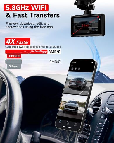 4K Dash Cam الأمامي والخلف من الداخل ، وكاميرا قناة 3 قناة للسيارات ، والتحكم في التطبيق ، والرؤية الليلية ، وشاشة IPS 3 بوصة ، و Wi-Fi مدمجة ، مستشعر G ، وضع وقوف السيارات على مدار 24 ساعة ، تسجيل حلقة ، بطاقة 64 جيجابايت SD ، K02 المحترف in Kuwait