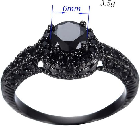 10KT خاتم الذهب الأسود 8 مللي متر قطع مستديرة الماس هالو الحجر الأسود خواتم الجزع Size6/7/8/9/10 in Kuwait