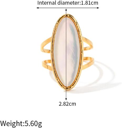 18K Gold Stainless Steel Iridescent White Mother-of-Pearl Oval Ring Luxury Pearl Jewelry in Saudi Arabia