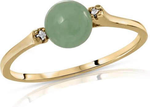 Regalia by Ulti Ramos 14K Gold Green Jade & Diamond .02ct Ring - 6mm Gemstone, Made in the USA, Size 7 in Kuwait