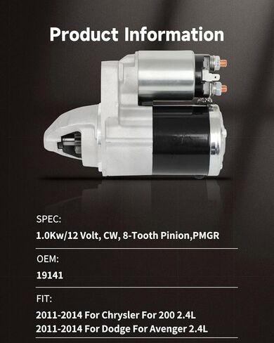 OCPTY starter motor 19141 2011-2014 for Chrysler for 200 2.4L,2011-2014 for Dodge for Avenger 2.4L in Saudi Arabia