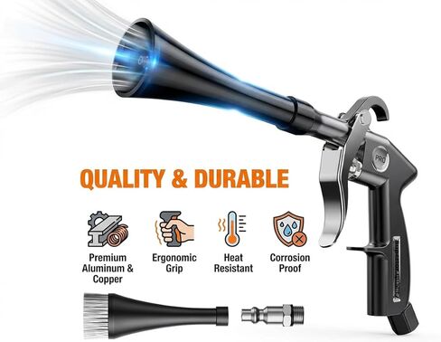 مسدس تنظيف السيارة، مسدس التنظيف الجاف، مسدس نفخ الهواء عالي الضغط للتفصيل التلقائي، أداة نفخ الهواء الدوامة تزيل الأوساخ والغبار والحطام بسرعة، مسدس تنظيف داخلي متوافق مع ضاغط الهواء in Kuwait