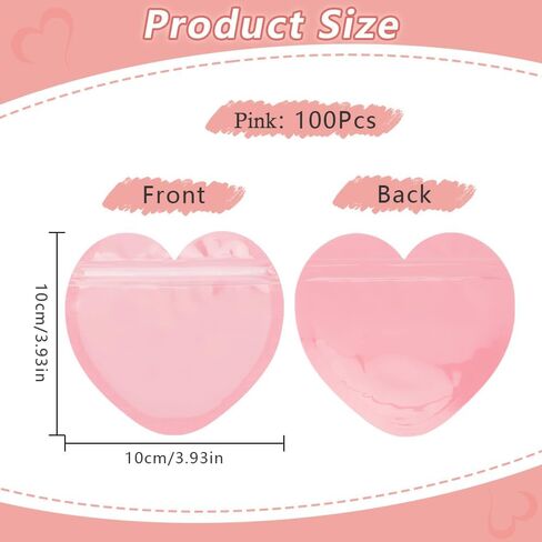 100 قطعة من أكياس المجوهرات على شكل قلب، حقائب مجوهرات صغيرة، أكياس زيبلوك قابلة للإغلاق، منظم مجوهرات من البلاستيك الشفاف، لوازم تغليف لطيفة للأعمال الصغيرة، عينة من قرط الزفاف في عيد الحب in Kuwait