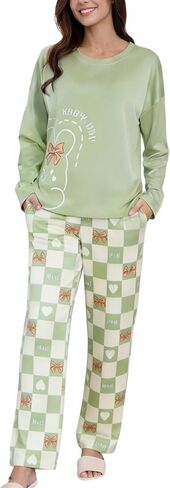 Women's Long Sleeve Pajama Set Cozy Breathable Sleepwear 2-Piece Lounge Outfit in Kuwait