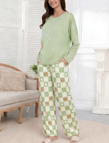 Women's Long Sleeve Pajama Set Cozy Breathable Sleepwear 2-Piece Lounge Outfit in Saudi Arabia