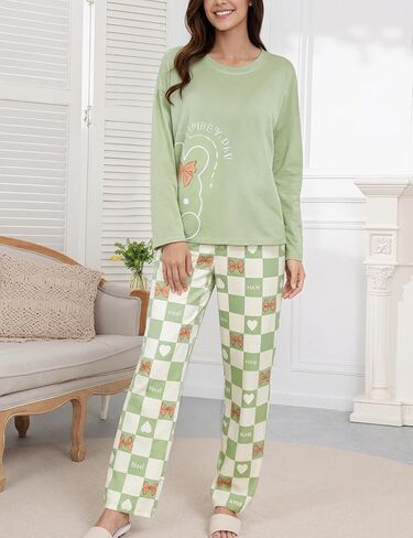 Women's Long Sleeve Pajama Set Cozy Breathable Sleepwear 2-Piece Lounge Outfit in Saudi Arabia