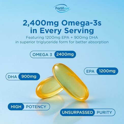 Fortifeye Vitamins Super Omega-3 Max Fish Oil, Lemon Flavor, Natural Triglyceride, 1200 EPA / 900 DHA Per Serv.- 30 Day, 60 Max Softgel Capsules in Kuwait