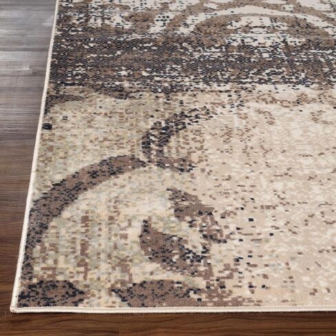 Superior Indoor Area Rug, Plush Carpet Cover, for Kids or Pets, Apartment Rugs, Hallways, Entry, Office, Living Room, Distressed Abstract Damask, Bristol Collection, 12' x 15', Beige/Brown in Saudi Arabia