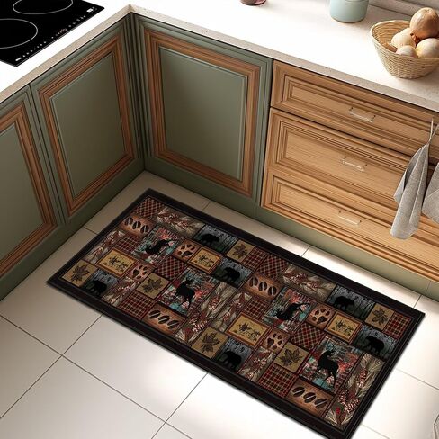 Door Mat Indoor Entrance 2x3 Rug Washable Area Rugs,Buffalo Plaid Lodge Bear Moose Deer Country,Cabin Small Throw Carpet Rustic Floor Carpets Non Slip Vintage Rug for Entryway,Front Door,Kitchen,Entry in Saudi Arabia