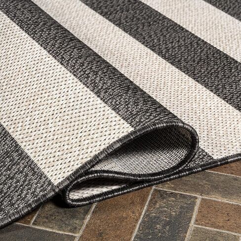 JONATHAN Y Two-Tone Wide Stripe Indoor Outdoor Area Rug 4X6 Black/Beige, Negril for Backyard, Patio, Porch, Easy-Cleaning, High Traffic, Pet-Friendly, Non-Shedding (SMB203B-4) in Saudi Arabia