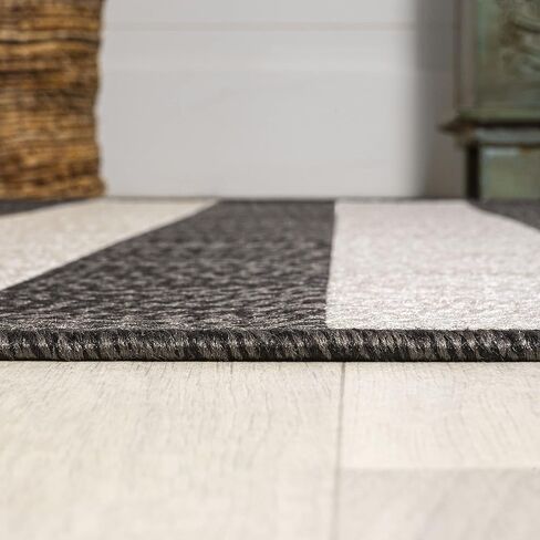 JONATHAN Y Two-Tone Wide Stripe Indoor Outdoor Area Rug 4X6 Black/Beige, Negril for Backyard, Patio, Porch, Easy-Cleaning, High Traffic, Pet-Friendly, Non-Shedding (SMB203B-4) in Saudi Arabia