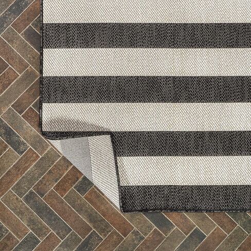 JONATHAN Y Two-Tone Wide Stripe Indoor Outdoor Area Rug 4X6 Black/Beige, Negril for Backyard, Patio, Porch, Easy-Cleaning, High Traffic, Pet-Friendly, Non-Shedding (SMB203B-4) in Saudi Arabia