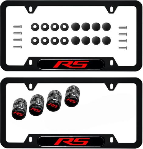 2Pcs for RS Black Metal License Plate Frame Set (Includes Nuts and Valve Caps) Compatible Models Equinox Malibu Camaro Traverse Blazer Cruze Trailblazer Trax (RS) in Saudi Arabia