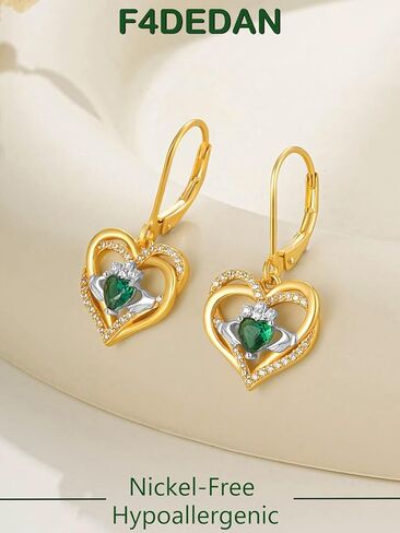 Irish Jewelry Claddagh Earrings for Women Dangle 925 Sterling Silver Gold Plated Triquetra Celtic Knot Heart Irish Gifts Made In Ireland in Saudi Arabia