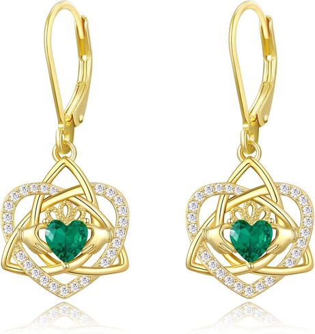 Irish Jewelry Claddagh Earrings for Women Dangle 925 Sterling Silver Gold Plated Triquetra Celtic Knot Heart Irish Gifts Made In Ireland in Saudi Arabia